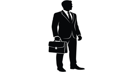 Businessman stands holding a leather briefcase while wearing a professional formal suit outfit. © adnan