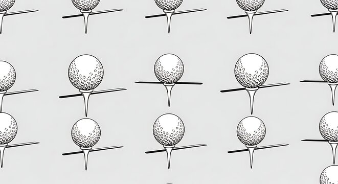 Black and White Golf Ball Pattern Repeating on Minimal White Background