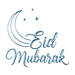 Obraz premium Elegant blue metallic eid mubarak calligraphy isolated on transparent background