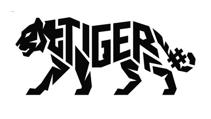 Tiger silhouette is composed of geometric shapes forming a bold and stylized predatory animal. © adnan