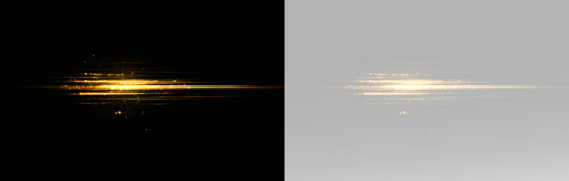 Abstract horizontal gold light lines set on transparent grey and black background for design element png