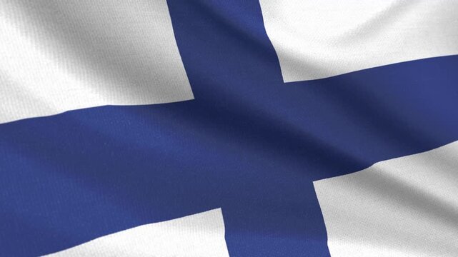 Seamless 3D video of the Finland flag fluttering in the wind looping