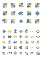 Naklejka premium Puzzle Piece Icon Set Collection – Modern Connection and Partnership Vector Illustration