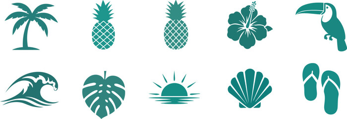 Tropical Summer Icon Silhouette Set © Aabirah Graphics