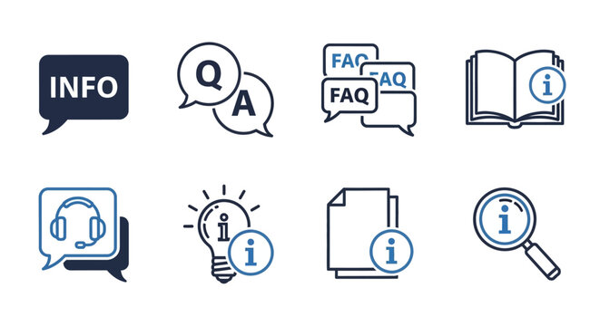 Modern Vector Icons for Business Communication, Customer Service, and Support - Featuring Information, Q&A, FAQ, Helpdesk, and Knowledge Symbols