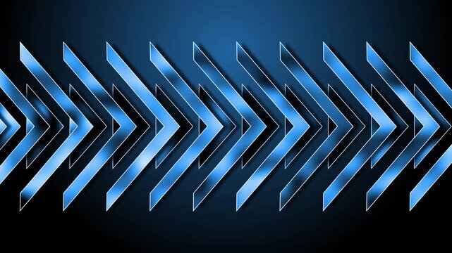 Row of metallic chevron arrows in repeating pattern on dark gradient background animation