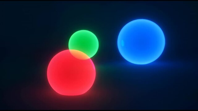Glowing neon spheres representing quantum dots, semiconductor technology, abstract concept