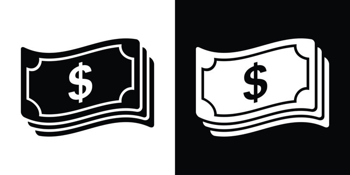 Wavy stack of dollar bills icon. Flat vector illustration of floating cash, cash flow, financial wealth, salary, or budget budget. Minimalist black and white design.