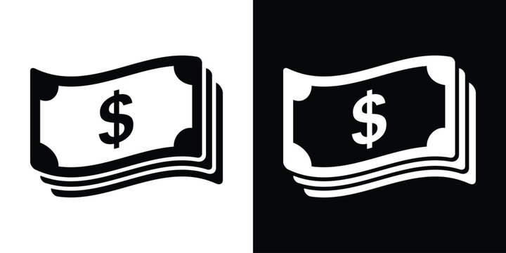 Wavy stack of dollar bills icon. Flat vector illustration of floating cash, cash flow, financial wealth, salary, or budget budget. Minimalist black and white design.