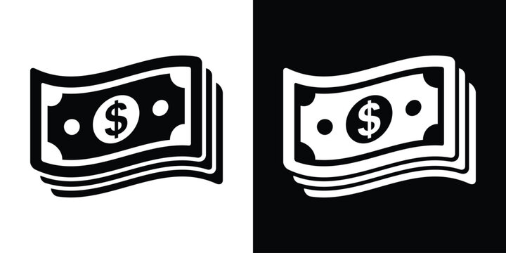 Wavy stack of dollar bills icon. Flat vector illustration of floating cash, cash flow, financial wealth, salary, or budget budget. Minimalist black and white design.