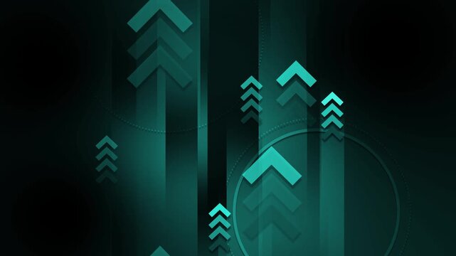 Abstract dark background with upward-pointing chevron arrows and circular accents animation