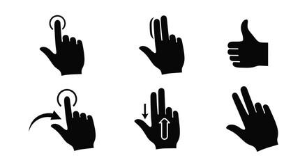 Fototapeta premium Hand gesture icons set touch and swipe actions silhouette