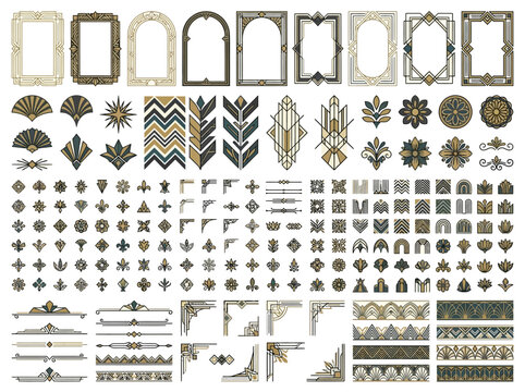 Elegant Art Deco Design Elements Pack: Vintage Geometric Frames, Borders, Dividers, and Decorative Ornaments.