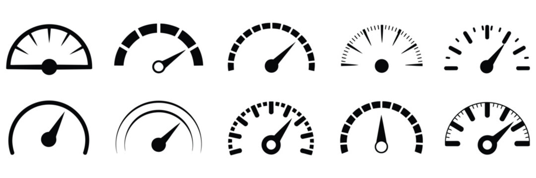 Speedometer vector icon set dashboard performance gauge tachometer car speed meter fast internet indicator stock flat design elements illustration