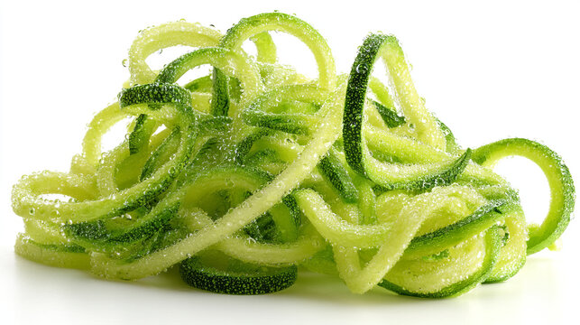 Pile of fresh zucchini noodles with water droplets healthy food concept spiralized veget