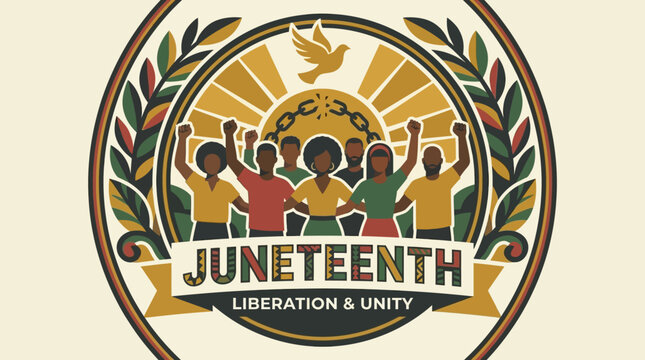 Juneteenth celebration logo with people.