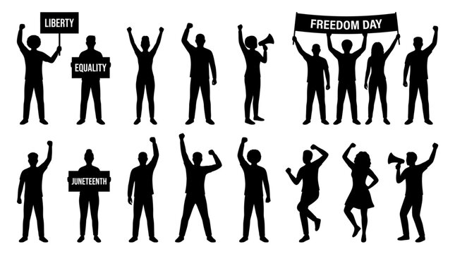 People Silhouettes Celebrating Freedom Day.