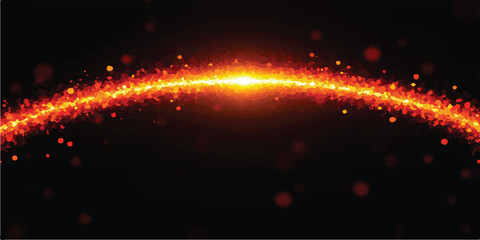 Orange particle archway of light against dark background with particle, abstract © Romana