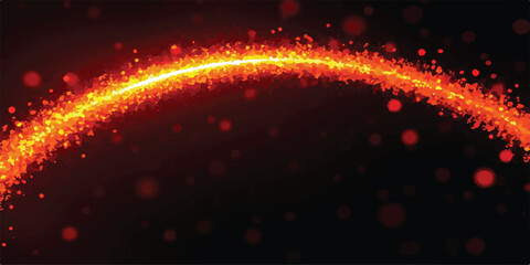 Bright glowing orange particle trail against dark background with abstract © Romana