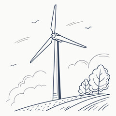 Blue wind turbine on a hill with trees ©  Image Factory