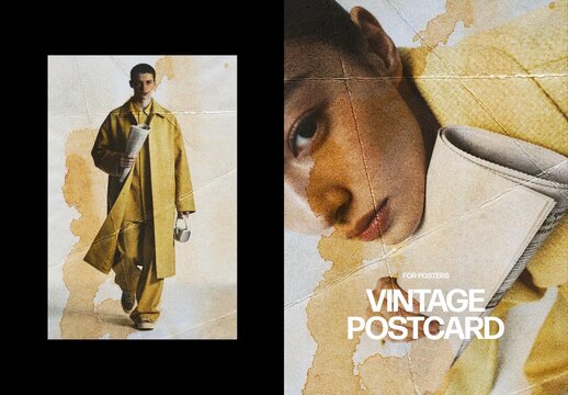 Vintage Postcard Photo Effect &ndash; Creased Paper for Poster & Social Media (PSD)
