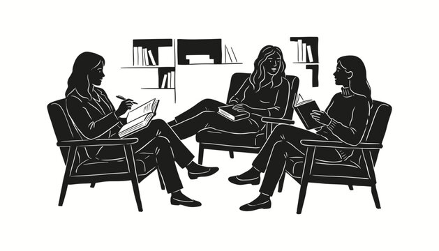 Diverse women engaged in a collaborative book club discussion for lifelong learning