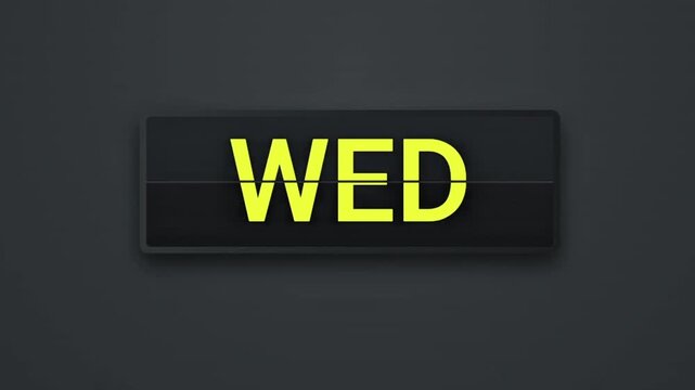 Animated days of the week flip clock display, showing Monday to Sunday with vibrant colors on a dark background