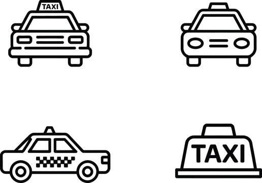 Taxi and car vector icon set with taxi sign transportation symbols urban cab service vehicles isolated illustration modern design elements