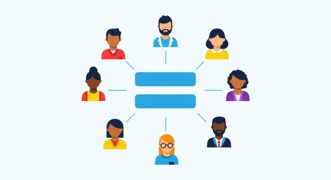 Diverse group of people connected to an equal sign symbol icon