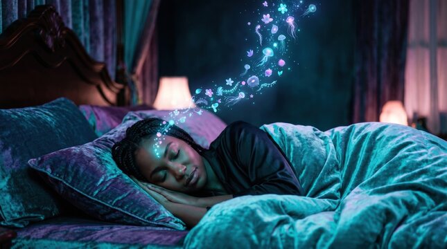 Dreamy sleep scene bedroom fantasy art serene environment close-up view aai gen concept