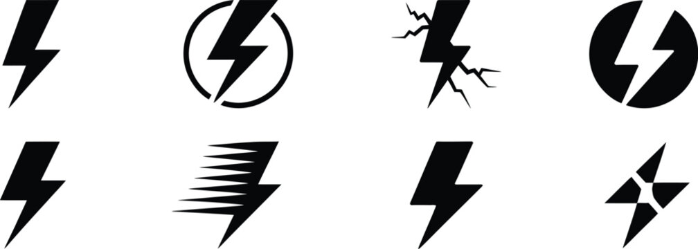 Lightning bolt vector icon set thunderbolt symbol electric power energy flash logo collection isolated modern design illustration elements