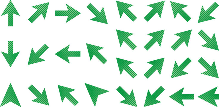 Green arrow icon set, flat directional pointer collection, 22 vector navigation symbols for web interface and infographic design isolated on White Background