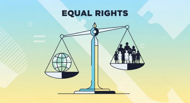 Equal rights concept with people and world globe balanced on scales
