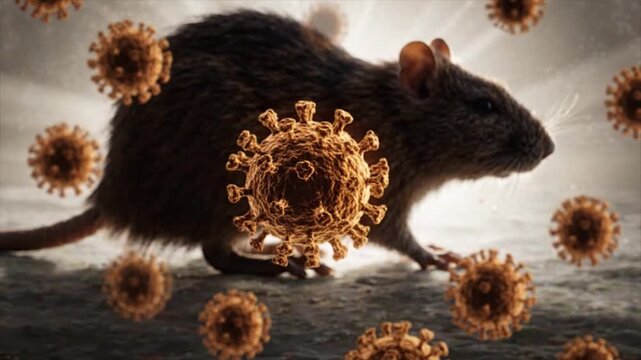 Hantavirus Transmission from Rodents, Medical Concept of Viral Infection and Disease Spread.