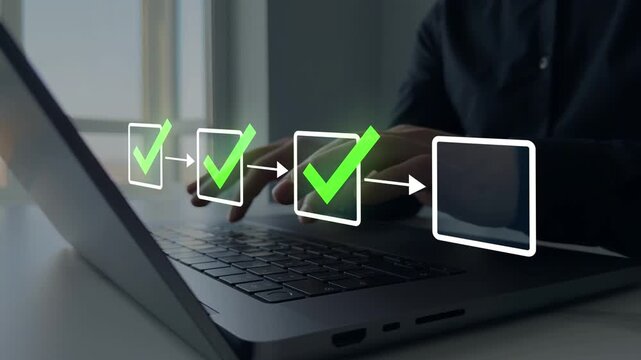 Business checklist workflow project task management concept planning.Project tracking, certification,compliance verification and productivity system for digital organization and strategy execution.