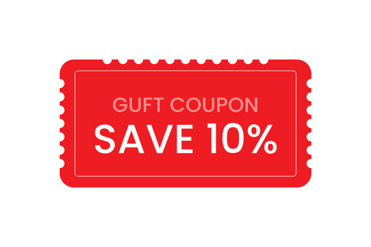 Red Discount Coupon Ticket Vector | Save 10 Percent Voucher Template