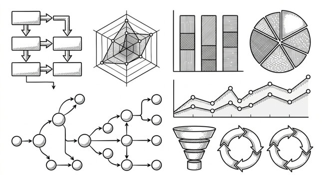 Collection of Hand Drawn Business Charts and Diagrams.