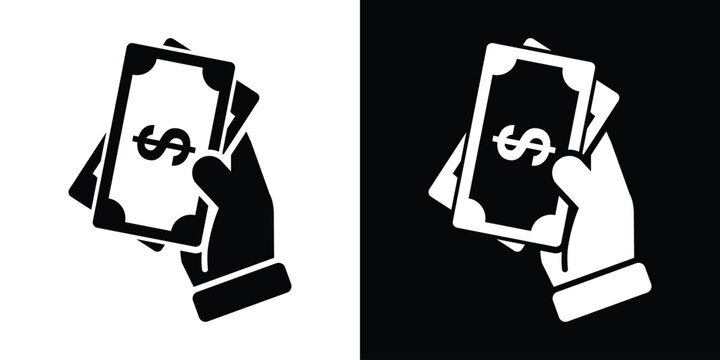 Businessman hand holding a fan of dollar bills cash money icon. Wealth, financial success, bribery, transaction, and immediate payment vector.