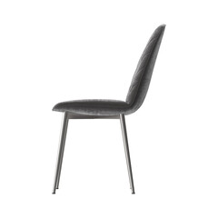 Obraz premium Modern Chevron Quilted Gray Velvet Dining Chair with Chrome Legs Side View on White Background