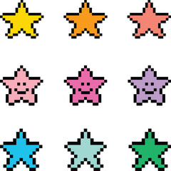 Fototapeta premium set of colorful and various star shape pixel icons vector illustration.