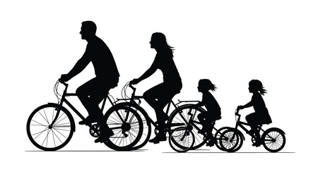 Fototapeta premium Family cycling together on bicycles black silhouette