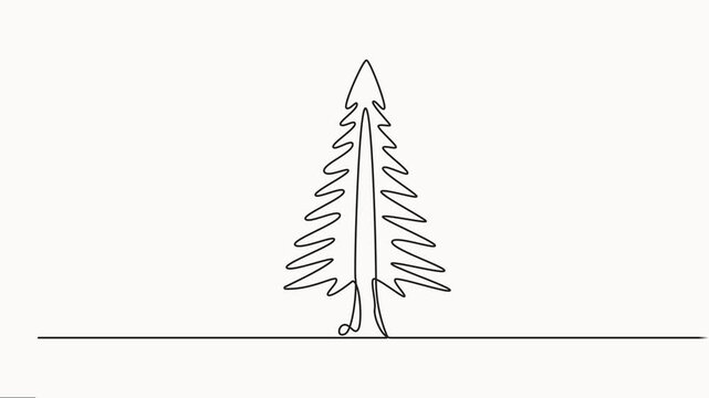 Tourism travel. Continuous line self draw animated. Full-length animation, pine tree continuous one line drawing vector illustration 