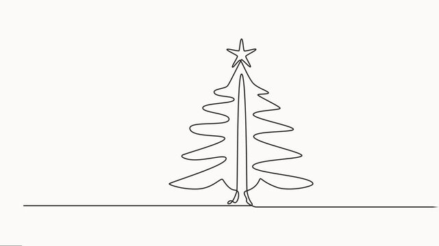 New Year tree, Christmas tree self drawing continuous one line animation. Full length single line animation, Merry Christmas concept vector illustration