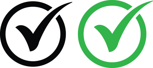 Black and green checkmark icons in circles positive confirmation symbols with a flat design © Musaddika