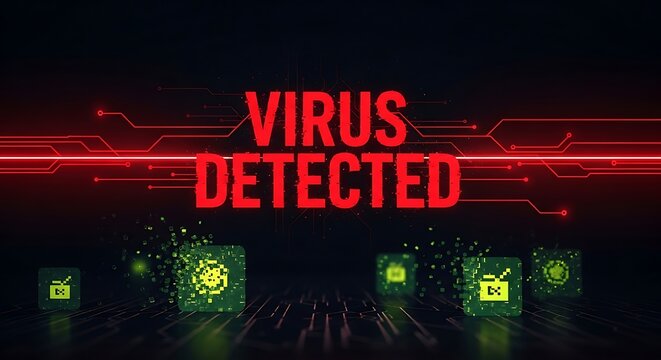 Red Virus Detected Warning Displayed on Dark Digital Cybersecurity Interface