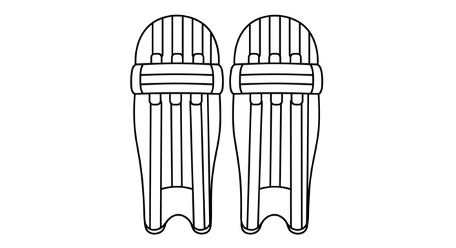 Illustration of professional cricket batting pads in black and white line art style for sports equipment and protective gear representation in a kit.