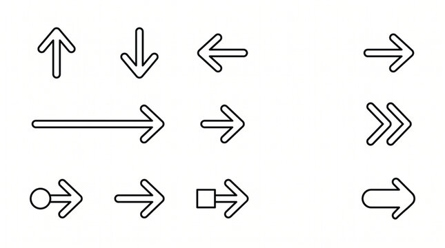 Collection of various arrow icons representing direction, navigation, and progression in a clean, minimalist design