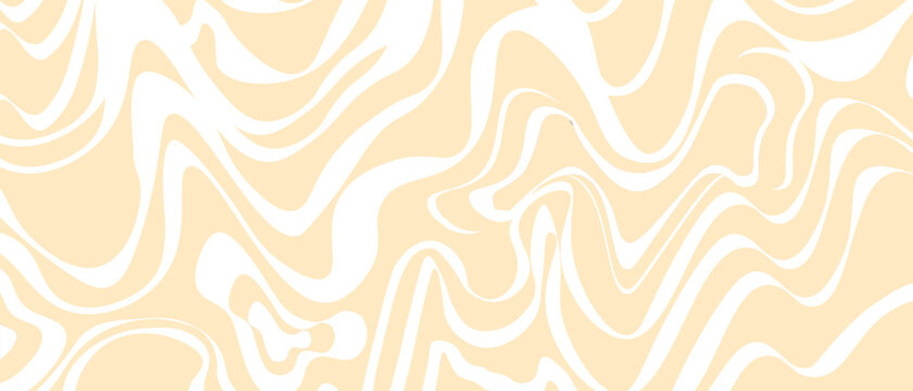 Vector seamless pattern with a liquid paint effect in beige and white stripes. Wavy psychedelic background of moving liquid. Modern background with zebra print. eps 10