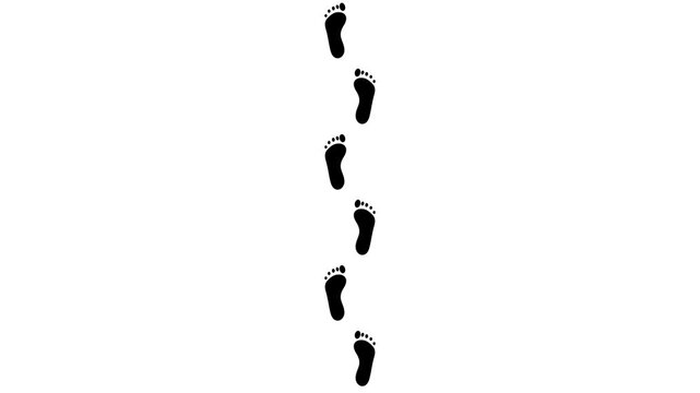 Animation of the appearance of human barefoot footprints. Walking from bottom to top.
