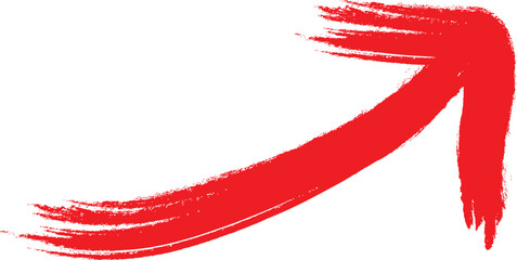Red brush stroke arrow pointing upright on white background  handpainted  abstract © NOMAN
